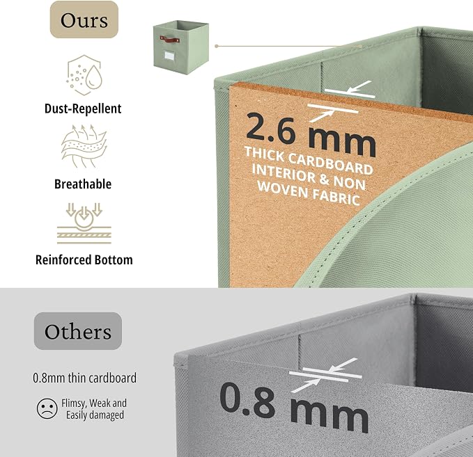 DECOMOMO Storage Cubes, 13x13x13 Storage Cube Bins with Labels, Fabric Organizer Bins (13" / 6pcs, Sage Green) - Image 5
