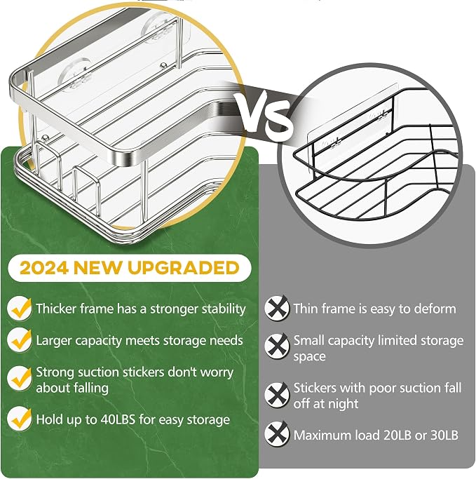 MAXIFFE 3 Pack X-Large Corner Shower Caddy with Soap Holder, Large Capacity Easy Install No Drilling Stainless Steel Sturdy Hold 40 LB Shower Organizer Shelves Rack for Family Renters Bathroom, Silver - Image 7