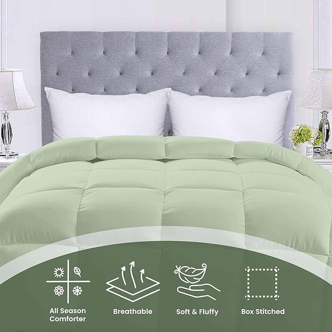 Utopia Bedding Comforters Twin Size, All Season Duvet Insert, Down Alternative Box Stitched Bed Comforter with Corner Tabs, Machine Washable (Sage Green)
