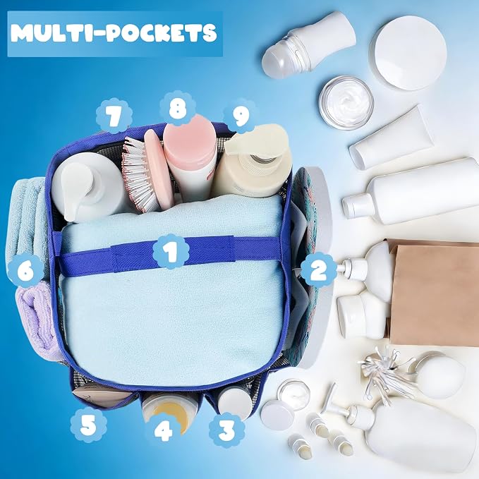 Attmu Mesh Shower Caddy Portable for College Dorm Room Camping Essentials, Shower Caddy Dorm with 9-Pockets, Large Capacity Hanging Basket Bathroom Bag for Toiletry, Swimming, Gym, Camp, Beach - Image 4