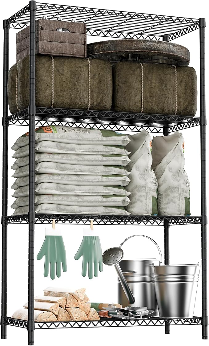 M MZG 2400LBS 35.5" W Standing Shelf Units Wire Rust-Proof Outdoor Storage Shelving 4-Tier Utility Shelving Unit for Garden Home,Kitchen,Office Dark Grey 17.7" D x 35.5" W x 59.4" H by MEIGAOPLASTICANDMETALHKCOLIMITED