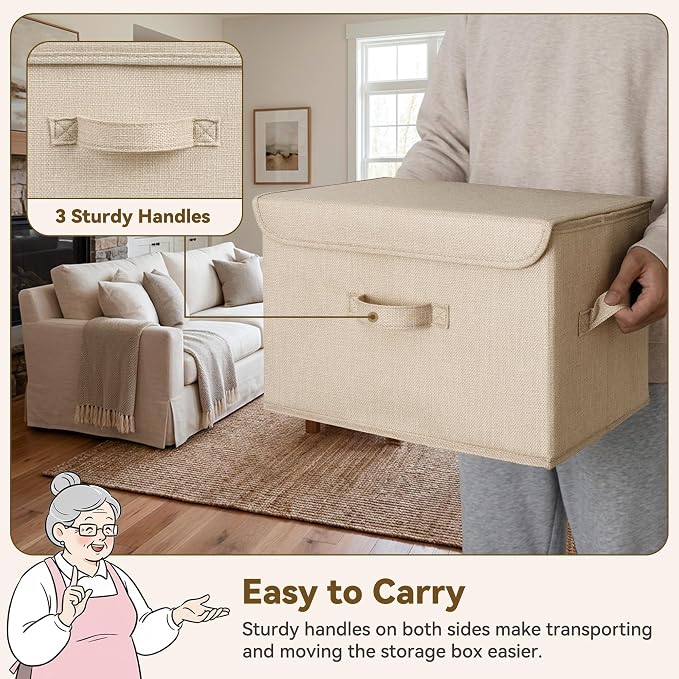 GRANNY SAYS Stoarge Basket with Lid, Decorative Storage Boxes, Closet Storage Bins for Clothes, Collapsible Stackable Organization, Khaki&Brown, 2-Pack - Image 5