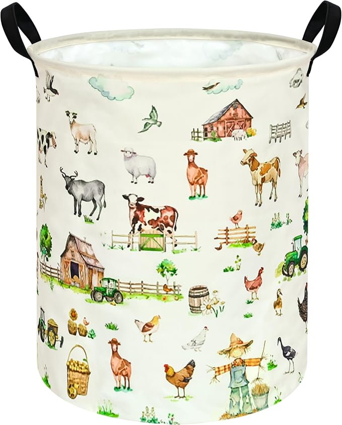 Collapsible Kids Laundry Basket Clothes Hamper, Foldable Storage Organizer Bin, Toy Clothes Storage with Handles for Boys Girls Bedroom, Room Decor Farm by Unknown