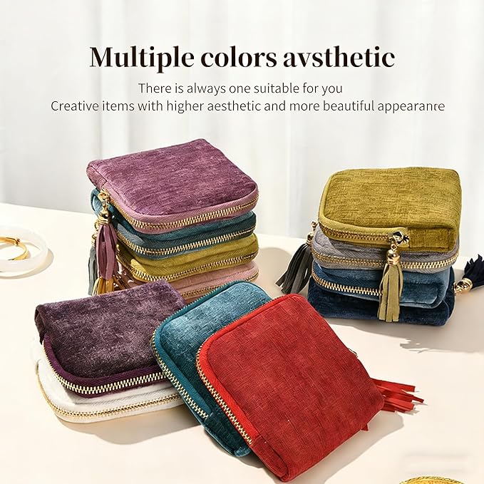 Travel Jewelry Organizer Bag Small Jewelry Holder Case with Tassel Zipper for Vacation Business Trip, Velvet Necklace Earrings Bangles Storage Box for Women Girls - Image 9