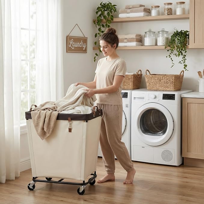 StorageWorks 210L Laundry Basket with Wheels, Extra Large Rolling Hampers for Clothing Organizer, Dirty Clothes Basket for Hotel, Home, Closet, Dorm, Beige - Image 2