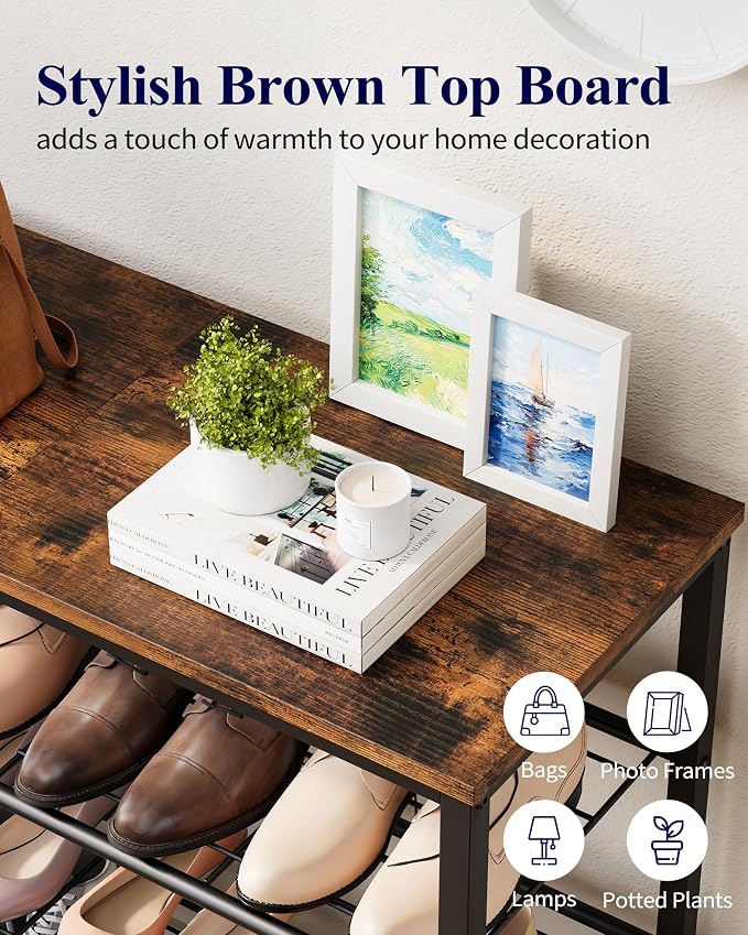 Kitsure Shoe Rack for Closet, Rustic Brown Shoe Organizer with Leveling Feet, Sturdy & Rust-Proof Shoe Storage for Entryway, Bedroom, Living Room, 29.5" x 11.4" x 24.8", Brown - Image 7