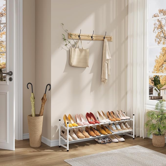 Tajsoon Expandable Shoe Rack for Closet 2 Tier, 28“-41“ Adjustable & Stackable Shoe Shelf Storage, Metal Shoe Rack Organizer for Front Door Entrance, Closet, Garage, Entryway, White - Image 2