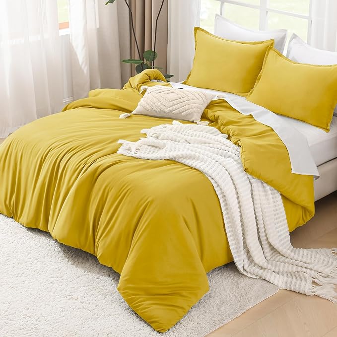 Litanika Comforters Twin XL Size Mustard Yellow, 2 Pieces Lightweight Solid Bedding Set & Collections, All Season Fluffy Bed Set (68x92 Inches Comforter & 1 Pillowcase)