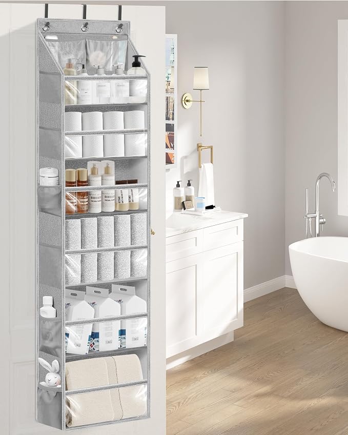 STORAGE MANIAC Over the Door Organizer Large Capacity Hanging Organizer, Clear Deep Pockets Behind Door Closet Organizer and Storage for Nursery, Bathroom, Bedroom, Pantry, 1 Pack Grey - Image 7