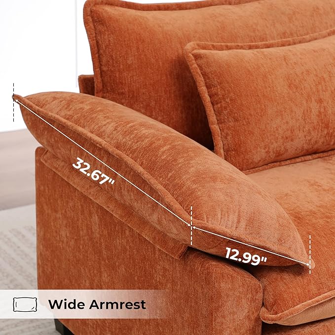 Oversized Accent Chairs Set of 2,44"Modern Living Room Chairs,Chenille Upholstered Cloud Sofa Chair Armchair with Extra Thick,Comfy Accent Chair Reading Chairs for Bedroom Apartment Terracotta Orange