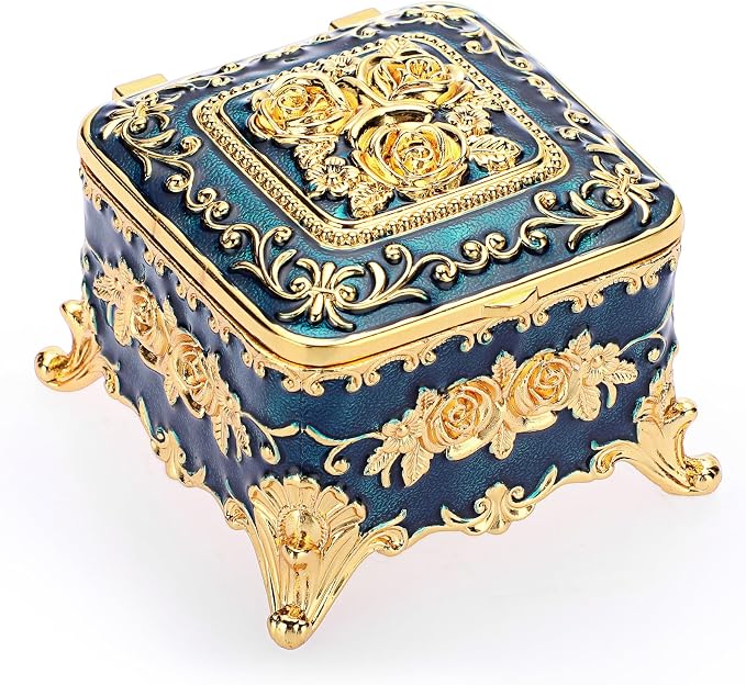 Hipiwe Vintage Metal Jewelry Box - Small Trinket Organizer Ring Box Case with Rose Pattern, Jewelry Storage Box for Ring Earrings Necklace, Keepsake Box for Women, 3"x3"x2.4" by Hipiwe
