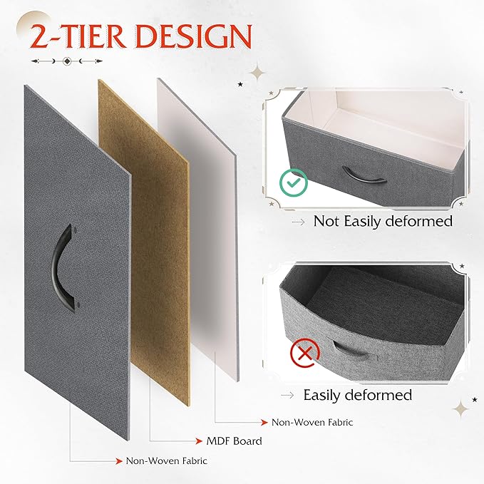 WLIVE Night Stand Set 2, Dresser and Nightstand Sets, Nightstands for Bedroom with 2 Fabric Drawer, End Tables Bedroom Furniture Set, Closet, College Dorm, Dark Grey