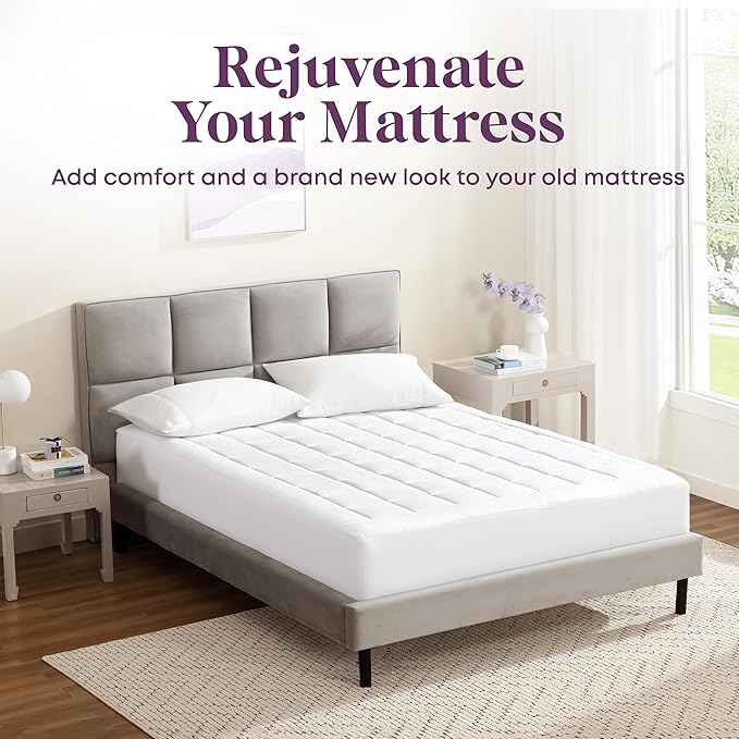 CirclesHome Twin Size Mattress Pad Pillow Top - 100% Cotton Top Ultra - Plush Down Alternative Mattress Protector - 200 Thread Count - Stretches from 14-16 inches for Snug Fit