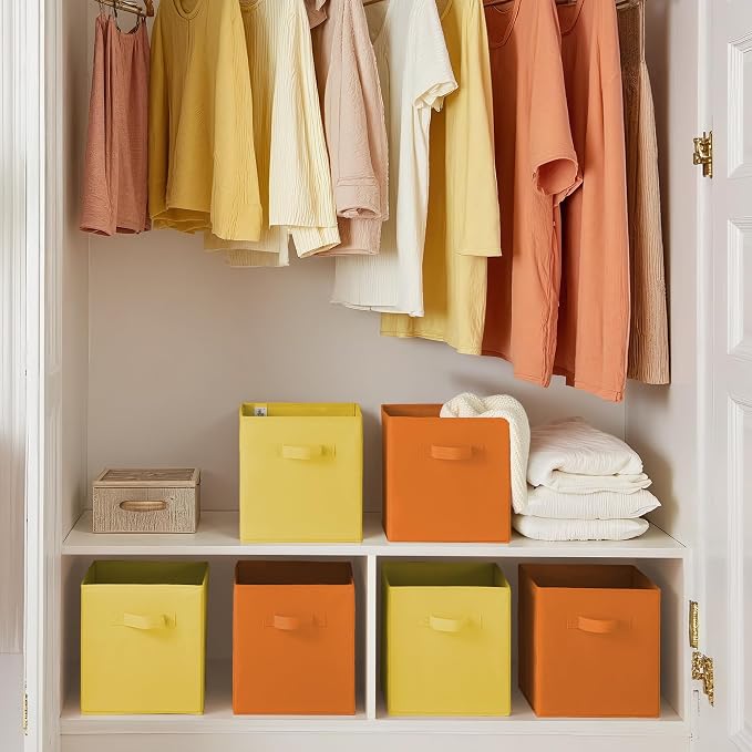 GRANNY SAYS 11 Inch Cube Storage Bins, Cube Storage Organizer, Fabric Storage Bins with Handle, Storage Cubes for Shelves, Closet, 3 Yellow & 3 Orange, 6-Pack - Image 4