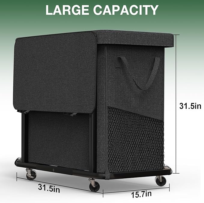 60 Gal(230L) High Grade Large Laundry Basket with Wheels, Rolling Laundry Hamper, Laundry Cart with Metal Frame and Removable Bag Design, Suitable for Laundry Room, Bedroom (Black, 3 Section 230L) - Image 6