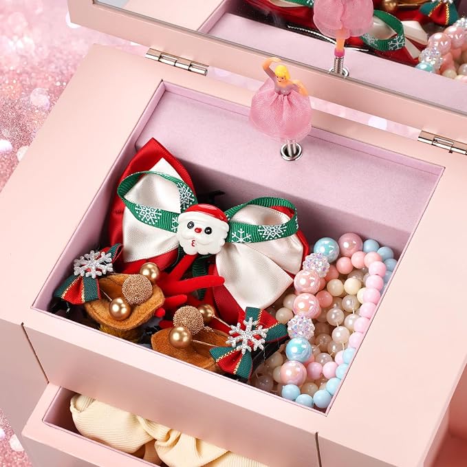 Emfogo Jewelry Box for Girls, Musical Jewelry Box with Spinning Dancer Gifts for Little Girls Christmas New Year Birthday Children's Day, 5 Layer Large Wooden Kids Music Jewelry Organizer Box(Pink) - Image 5