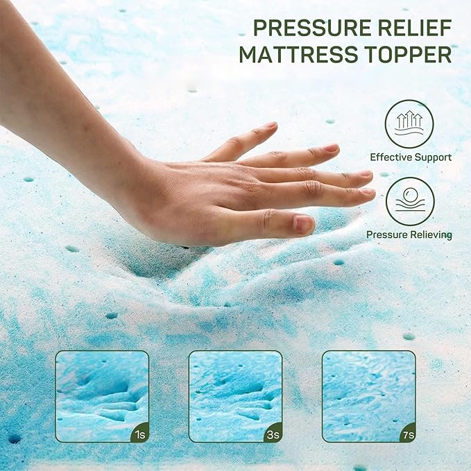 3 Inch Mattress Topper QueenSize, Gel Memory Foam Mattress Pad, CertiPUR-US Certified, Ventilated Bed Topper for Pressure Relief Back Pain, Blue