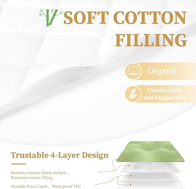 Safe and Sound 2 Pack Bamboo Viscose Crib Mattress Protector, Waterproof Quilted Crib Mattress Pads, Soft Breathable Baby Mattress Cover (28x52 Inches)