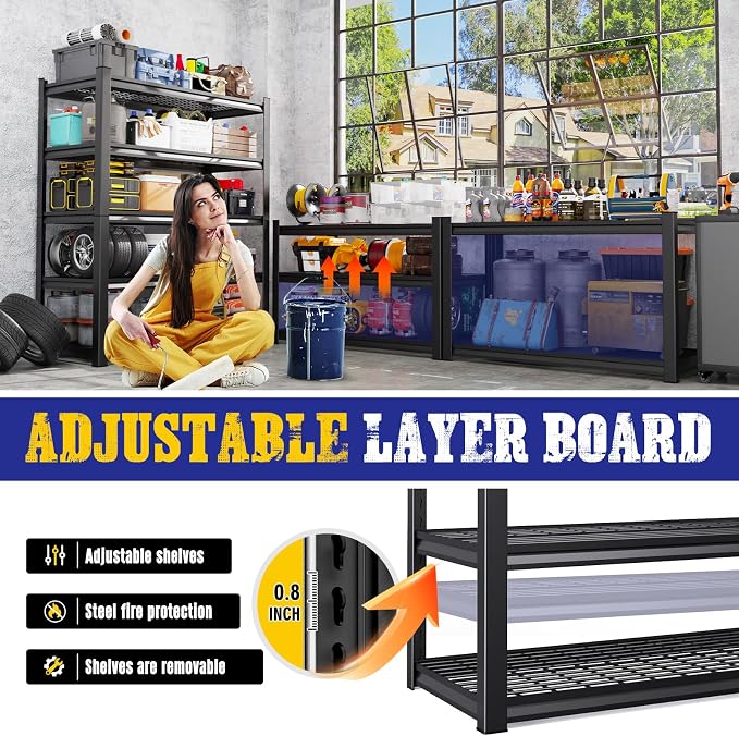 Set of 3 Garage Shelving Heavy Duty Storage Shelves, 5-Tier Adjustable Metal Shelving Unit, Utility Garage Organizer Shelf for Basement, Pantry, Kitchen, Warehouse,17.7" D x 45.6" W x 71.2" H - Image 5