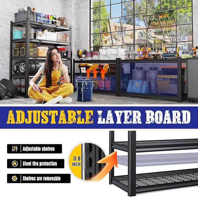 Set of 3 Garage Shelving Heavy Duty Storage Shelves, Adjustable Metal Shelving Unit, Utility Garage Organizer Shelf for Basement, Pantry, Warehouse, Supermarket, 45.6" W x 19.7" D x 78" H - Image 5