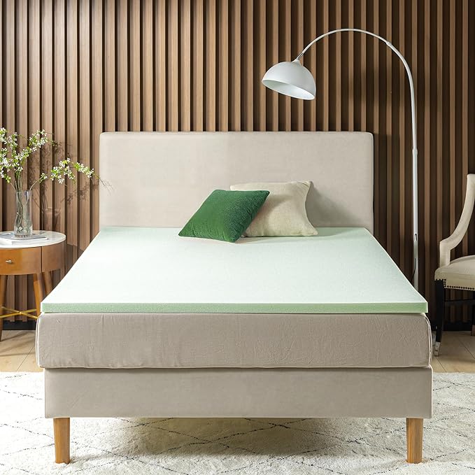 ZINUS 1.5 Inch Green Tea Memory Foam Mattress Topper, Dorm Bedding, Pressure-Relieving Layer, Ideal for Back Pain Relief, Compact WONDERBOX Packaging, CertiPUR-US Certified, Twin