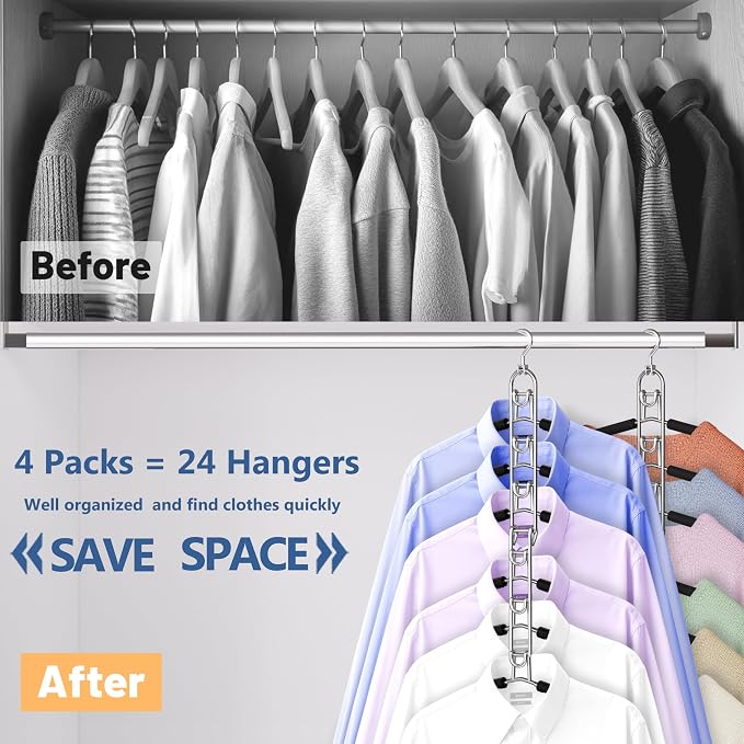 Clothes Hangers Space Saving, Newly Upgraded Detachable Shirt Hangers, 6-Tier Foldable Coat Hanger with 360° Swivel Hook for Closet Organizers and Storage Shirt,Sweater,Suit - 4 Pack, Patent Pending - Image 3