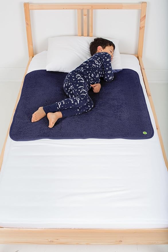 PeapodMats Bedwetting & Incontinence Waterproof Bed Mat - Reusable Underpad. Secure Placement & Breathable. Washable. Enviro Friendly 3x3 (Navy Blue) Mattress Protector & Pee Pad for Kids & Adults
