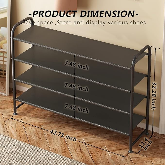 INGIORDAR Shoe Rack 4 Tier Long Storage Organizer Wide Metal Shoe Shelf for Closet Entryway Black - Image 3