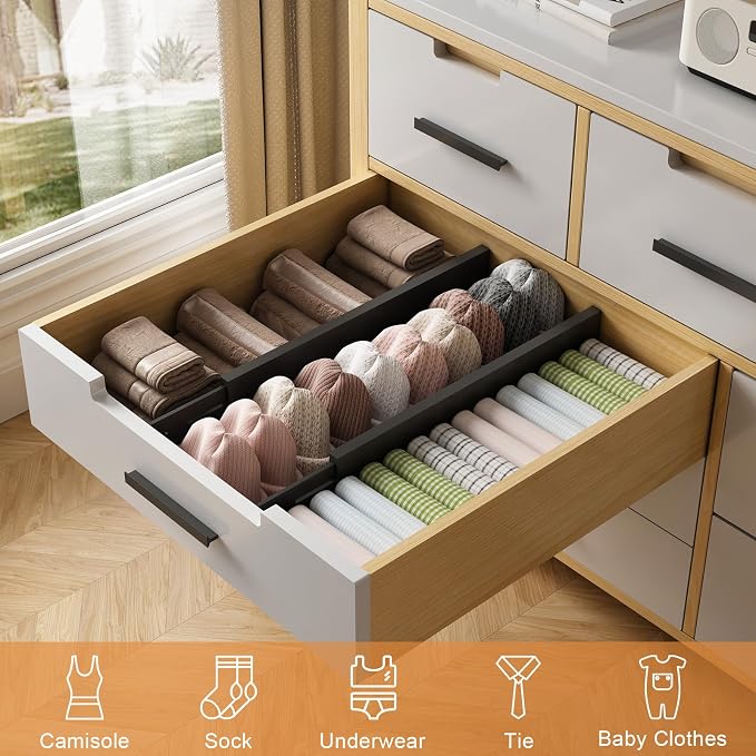 Bamboo Drawer Dividers,17-22" Adjustable Kitchen Drawer Organizer for Clothes,4 Pack Expandable Drawer Organization Separators for Bedroom,Bathroom,Dresser and Office,Black - Image 4