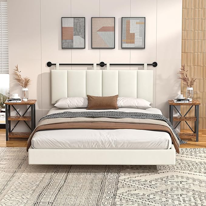 BSHOMGI Headboard, Headboards Queen Size Wall Mounted Bed Headboard with Headboards Only Height Adjustable Beige Head Boards for Bedroom(Velvet Beige, Queen)