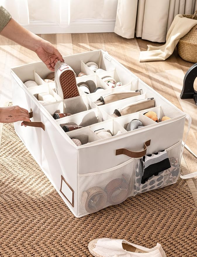StorageWorks Shoe Organizer for Closet, Shoe Storage with Side Mesh Pocket, Shoe Cubby With Clear Cover, Storage Shoe Containers for Sneakers and Sandals, Fits up to 20 Pairs, Beige - Image 4