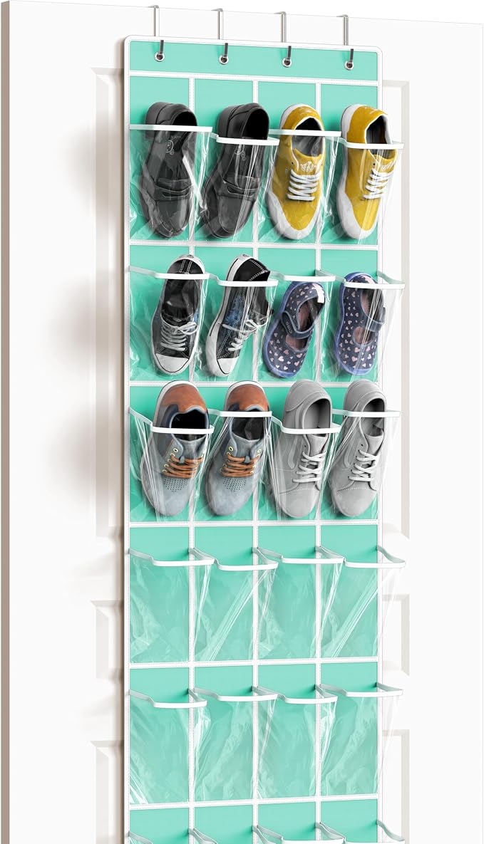 Simple Houseware 24 Pockets - Crystal Clear Over The Door Hanging Shoe Organizer, Turquoise (64'' x 19'') by SimpleHouseware