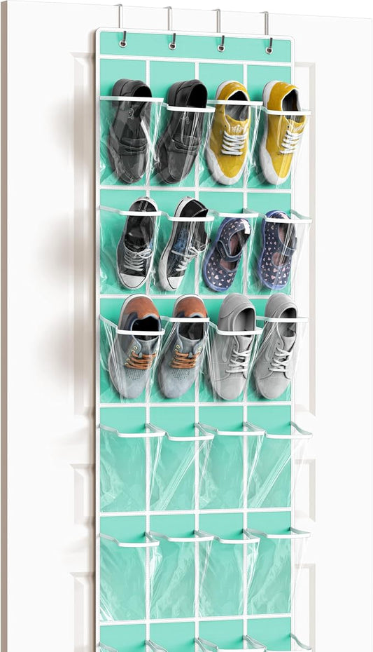 Simple Houseware 24 Pockets - Crystal Clear Over The Door Hanging Shoe Organizer, Turquoise (64'' x 19'') by SimpleHouseware