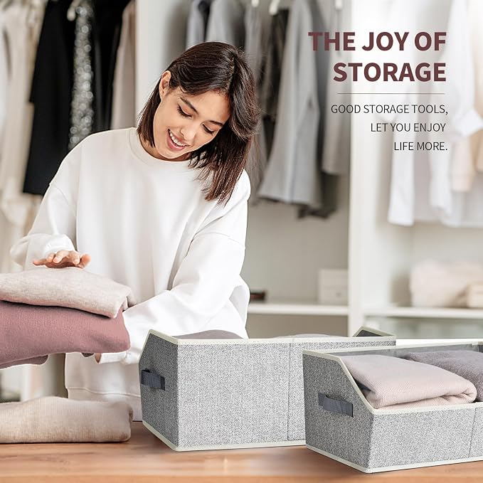 Homsorout Closet Organizers Bins 6 Packs - Large Closet Shelf Organizer with Handles, Fabric Trapezoid Storage Bins, Collapsible Storage Cubes for Clothes, Towels, Light Gray - Image 4