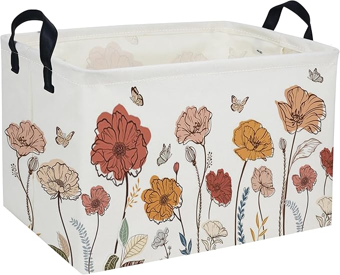 Rectangular Kids Baskets Flower Basket Cute Storage Bins Organizer Box Boys Room Decor for Home.(Flower cluster) by DDBASKET
