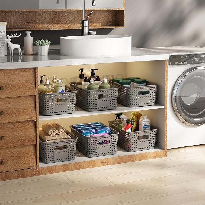 ORGIDOL Plastic Storage Basket with Lids 10 Pack Stackable Storage Bins Containers with Lid, Decorative Storage Boxes for Organizing Shelves, Drawers, Playroom, Classroom, Office, Closet, Grey - Image 4