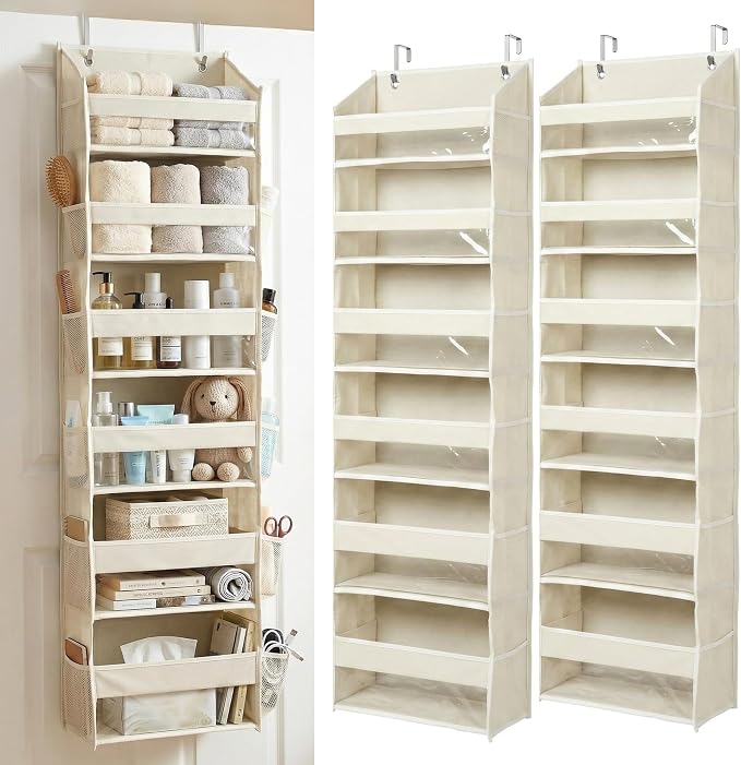HOMELUX THEORY UPGRADED 6 Tiers Over The Door Organizer Hanging - 100D EXTRA THICK & 50lbs HUGE CAPACITY, 12 Side Mesh Pockets Over The Door Shoe Organizer, Hanging Closet Organizer (Ivory, 2pc) by HomeluxTheory