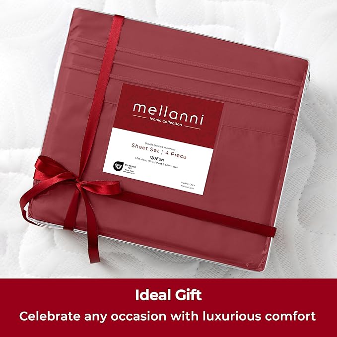 Mellanni Extra Deep California King Sheets - 4 PC Iconic Collection Bedding - Hotel Luxury, Ultra Soft, Cooling Bed Sheets - Wrinkle, Fade, Stain Resistant (Cal King, Brick Red)