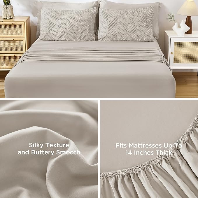 Andency Super King Plus Comforter Set Linen - 7 Pieces Bed in a Bag Oversized King Bedding Sets, Boho Tufted Lightweight Fluffy Bed Set with Comforter, Sheets, Pillowcases & Shams