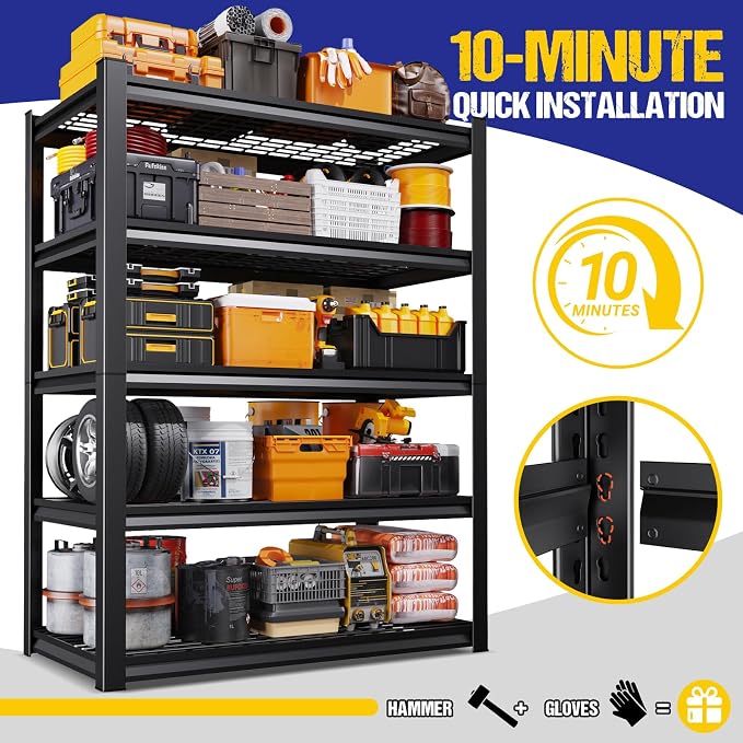 Set of 2 Garage Shelving Heavy Duty Storage Shelves, Adjustable Metal Shelving Unit, Utility Garage Organizer Shelf for Basement, Pantry, Warehouse, Supermarket, 45.6" W x 19.7" D x 78" H - Image 7