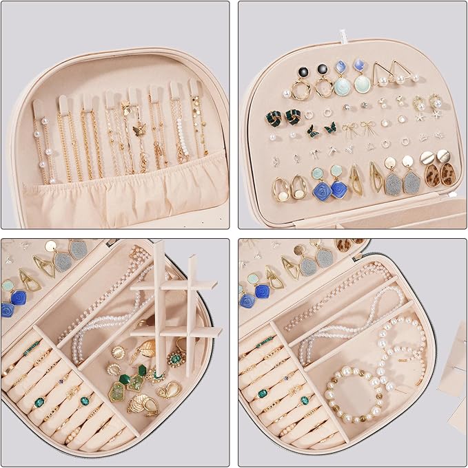 ProCase Travel Size Jewelry Box, Large Portable Seashell-Shaped Jewelry Case, 2 Layer Jewelry Organizer in PU Leather for Women -Champagne - Image 3