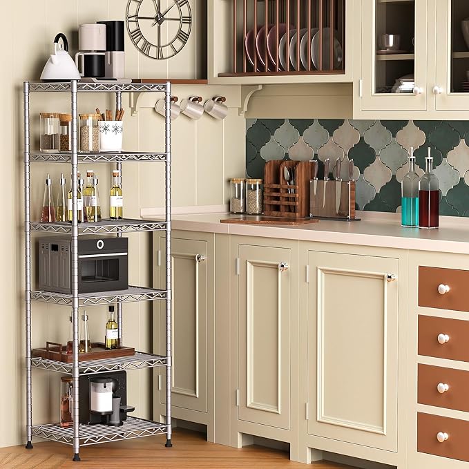 GIOTORENT 6-Tier Storage Shelves Standing Shelving Metal Units, Adjustable Height Wire Shelf Display Rack for Pantry Laundry Bathroom Kitchen 16.6” x 11.8” x 63”, Silver - Image 2