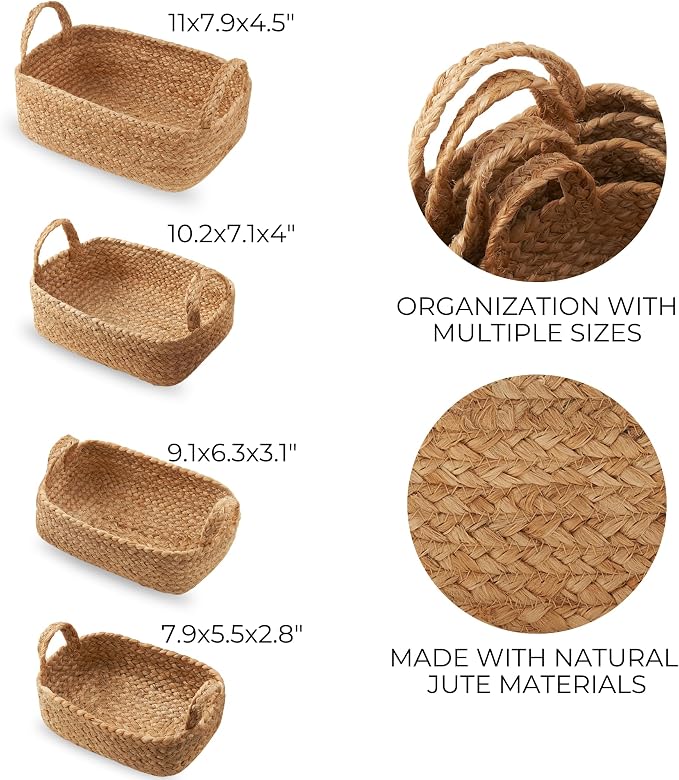 Beautiful Storage Basket Set of 4 - Natural Jute Rope Baskets for Shelves Are Perfect for Organizing Your Home - Quality Storage Bins Easily Fit With Any Nursery or Bedroom Decor - Image 5