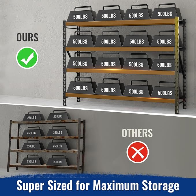 WORKPRO 77" Garage Shelving Unit, 8000LBS Heavy Duty Metal Storage Rack, Extra Wide Adjustable 4-Tier Shelves for Warehouse, Basement, and Garage, 77" W X 24" D X 72" H, Black - Image 5