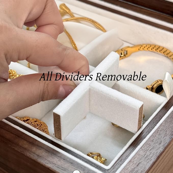 Bescott 2 Layer Solid Black Walnut Wooden Jewelry Box for Women Wood Vintage Organizer for Men Earrings Rings Necklaces Bracelet Watch Storage - Image 3