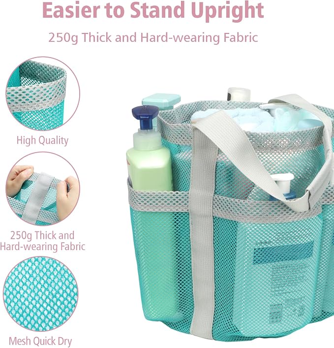 F-color Mesh Shower Caddy Portable, Large Capacity Shower Bag Basket Tote for College Dorm Room Toiletry Gym Rv Essentials, Bathroom with S Hook, Mint Green - Image 6