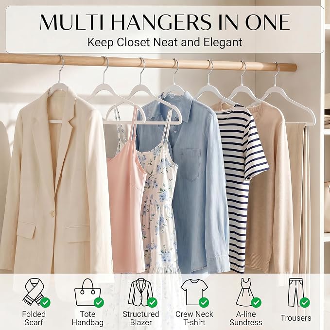 Smarter Plastic Hangers 200 Pack - Thin Hangers Non-Velvet with 360° Swivel Chrome Hook & Notches, Sweater Hanger No Shoulder Bump - Ideal for Dresses, Coats, Shirt, Jacket, Sweater - White - Image 2