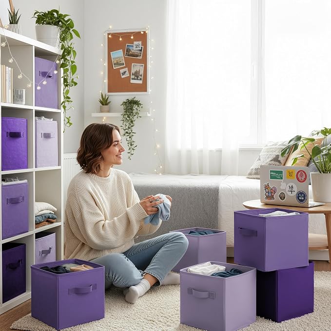 Cupic Cupid 11 Inch Storage Cube, Fabric Cube Storage Bin with Handles, Storage Cube Organizer for Clothes and Toys, Collapsible Cube Bins for Closet, Shelves, Nursery, 6-Pack, Purple Gradient - Image 5
