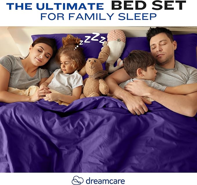 DREAMCARE Twin XL Sheet Sets - 4 pcs Breathable Cooling Bed Sheets - up to 15" Deep Pocket Twin XL Sheets Set with Side Pockets - Extra Soft 100% Brushed Hypoallergenic Hotel Luxury Bedding - Purple