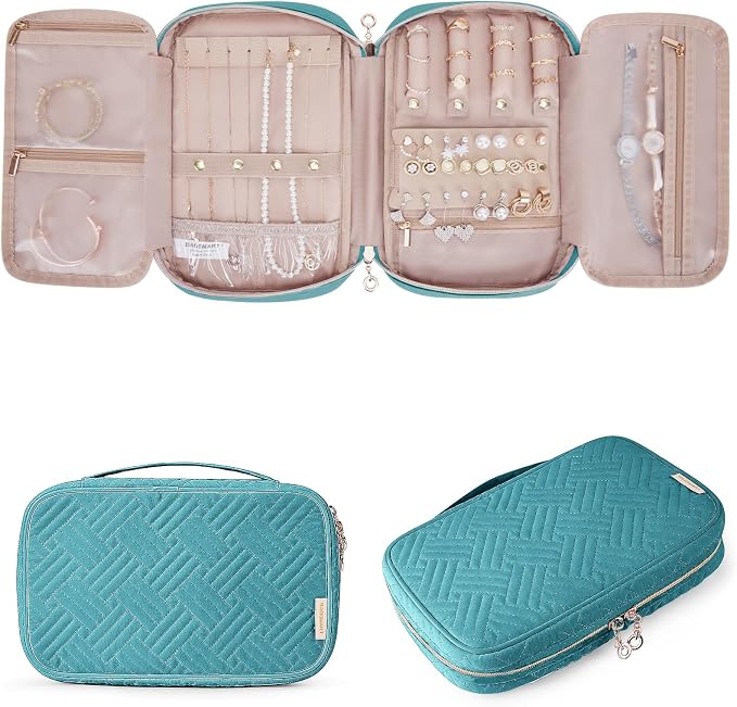 BAGSMART Travel Jewelry Case, Jewelry Organizer for Women Zipper Rings Holder Storage Pouch for Rolls Necklaces,Stud Earrings,Bracelets,Teal by BAGSMART